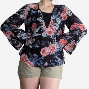 Vintage black floral blouse